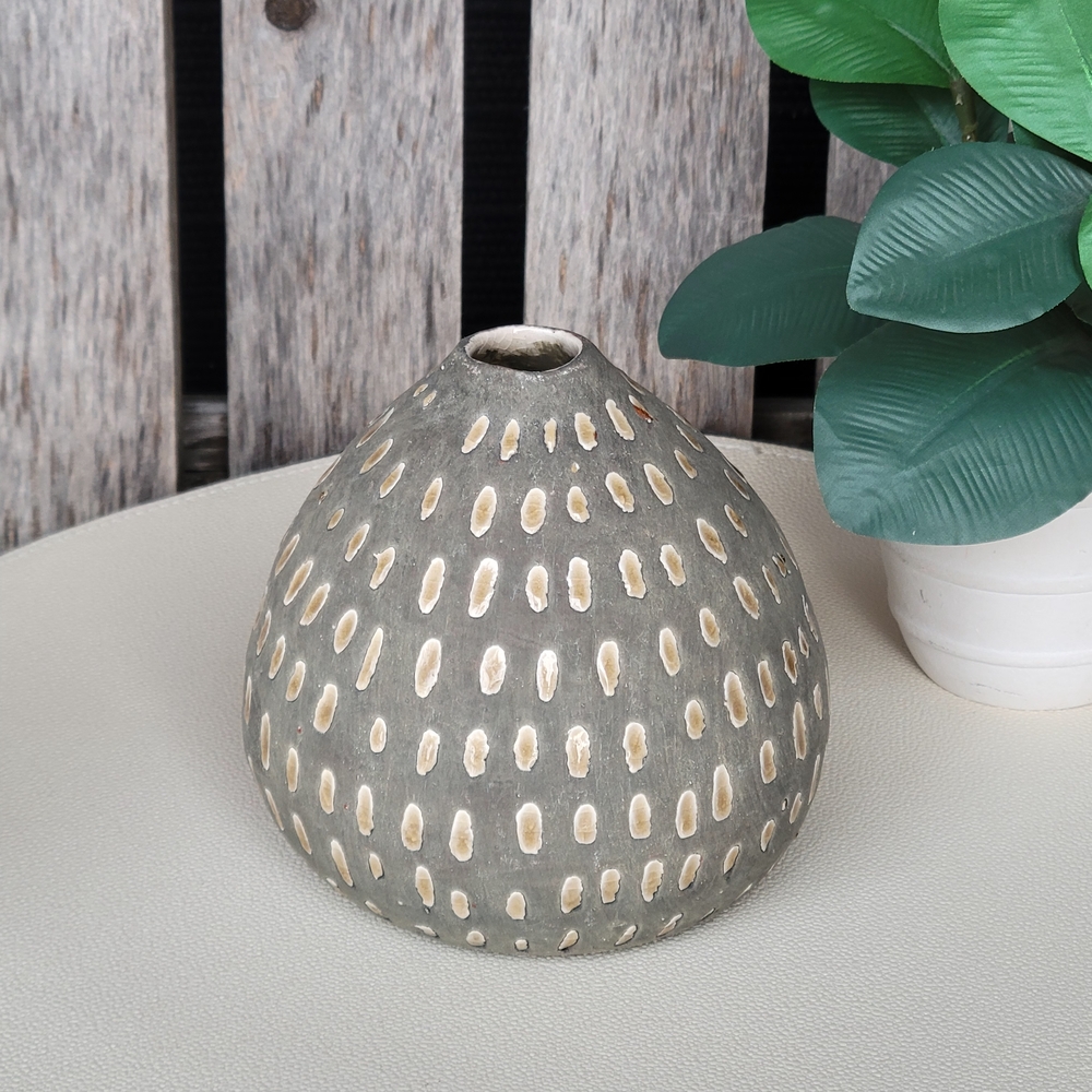 Creative Co-Op Gray and Cream TERRACOTTA  Textured Teardrop Bud Vase